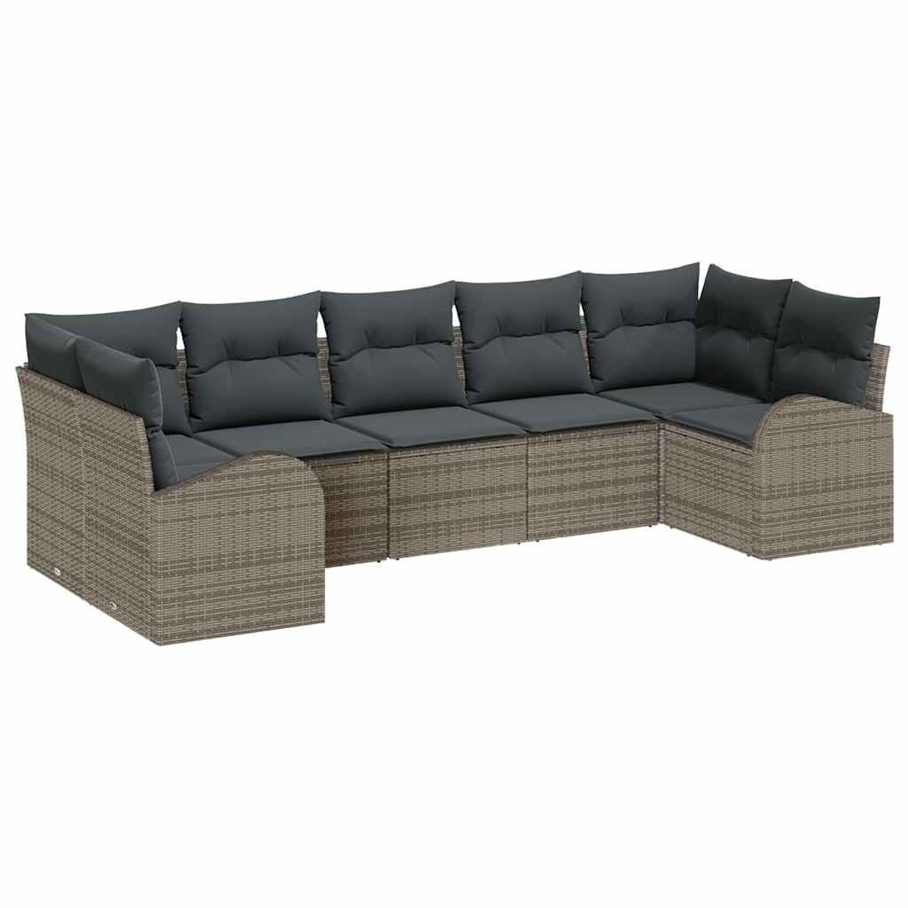 Garten-Sofa-Set mit Kissen 7 pcs Grau Poly Rattan